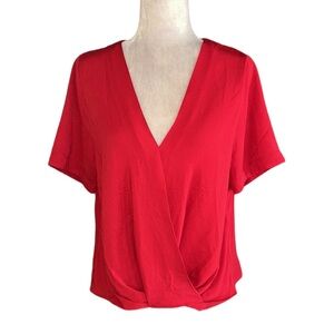 NWT Naked Zebra Red Draped Faux Wrap Blouse - L